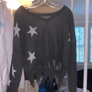 NWOT distressed stars sweater